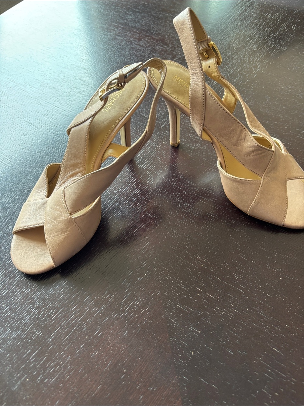 Michael Kors Nude Leather Crisscross Slingback Heels